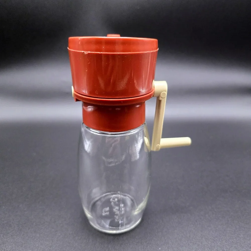 Gemco Glass Jar‎ Nut Chopper Grinder Kitchen Tool Vintage USA Red Handle